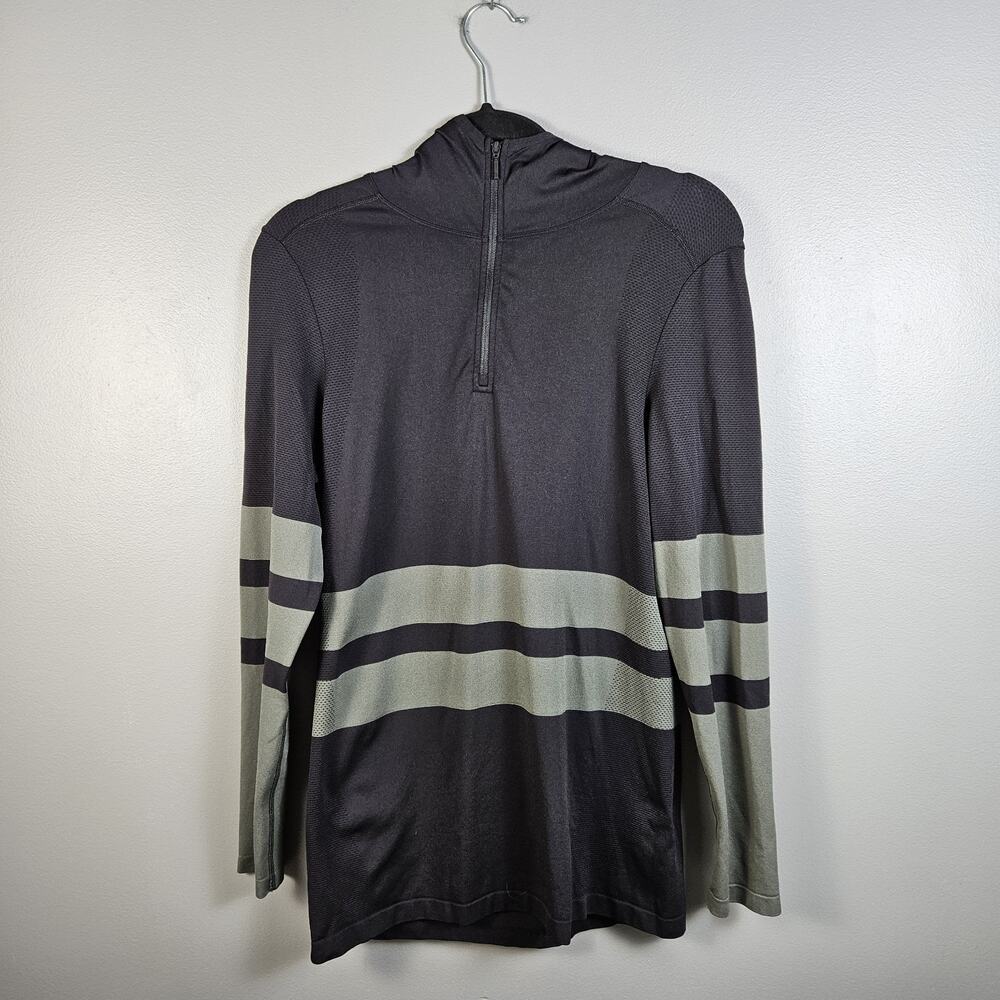 The North Face Hooded Seamless 1/4 Zip Black Gray Stripe Active Top Women's Larg